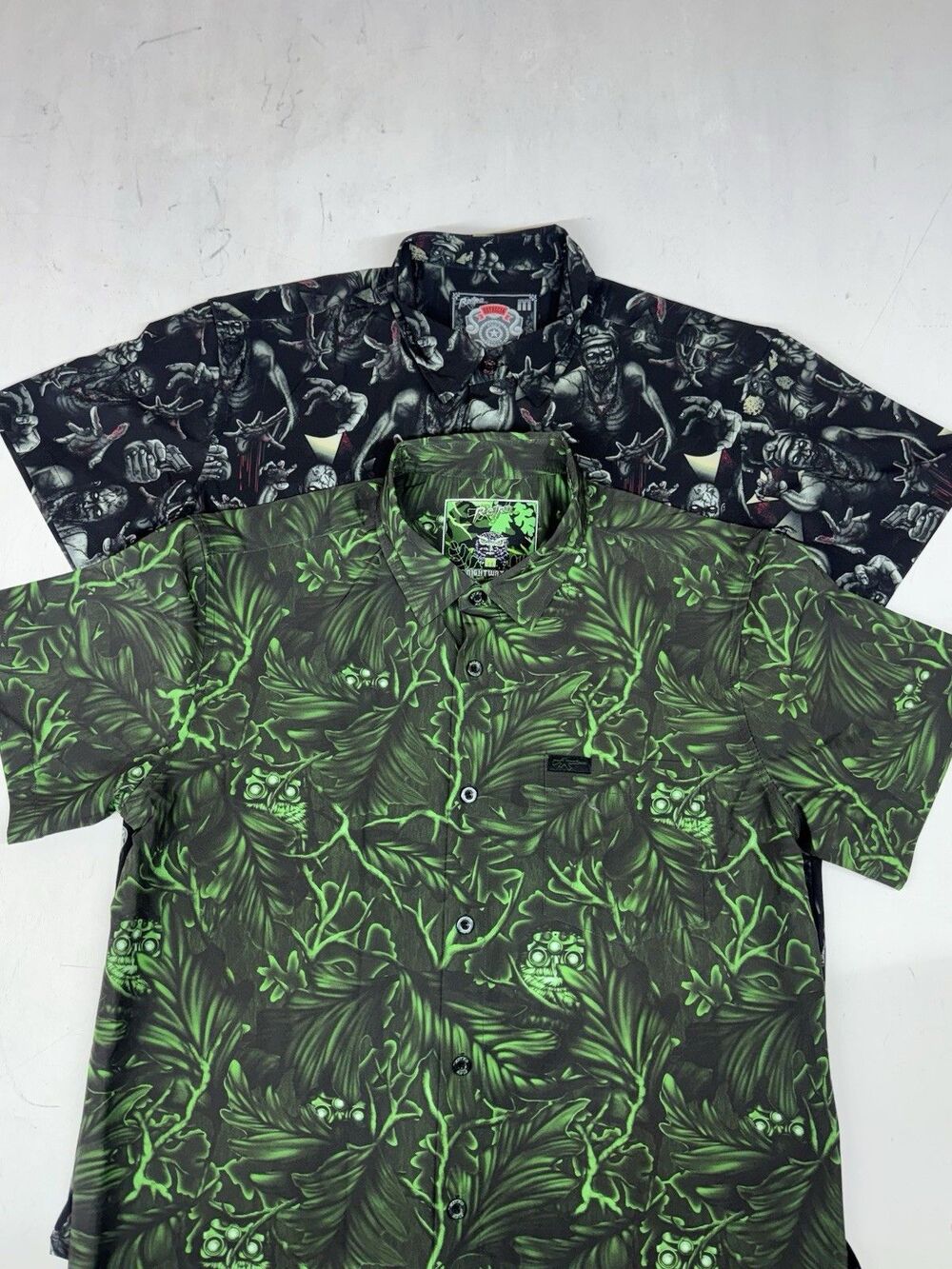 Lot Of 2 Retro Rifle Shirt Mens Medium Button Up Short Sleeve Zombie Night Watch